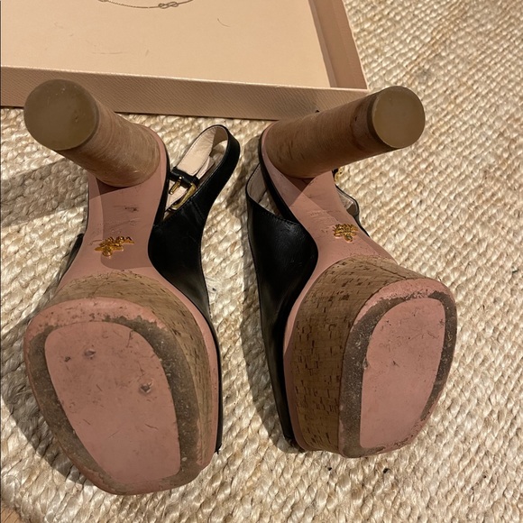 Prada leather black platform stacked heel - Picture 4 of 8